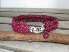 Echt Lederhalsband bordeaux, rot, Achterknoten